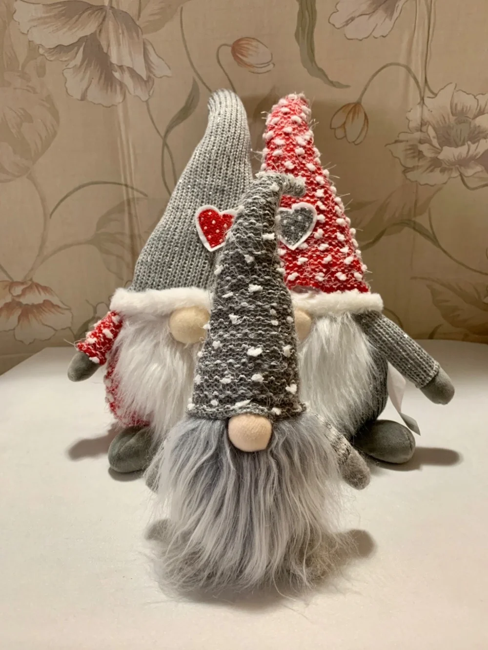 Trio Of Gray Red White Weighted Holiday Gnomes - 2 Together 15